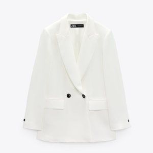 ZARA FULLY LINED CREPE WHITE FLOWY DOUBLE BREASTED BLAZER $149
